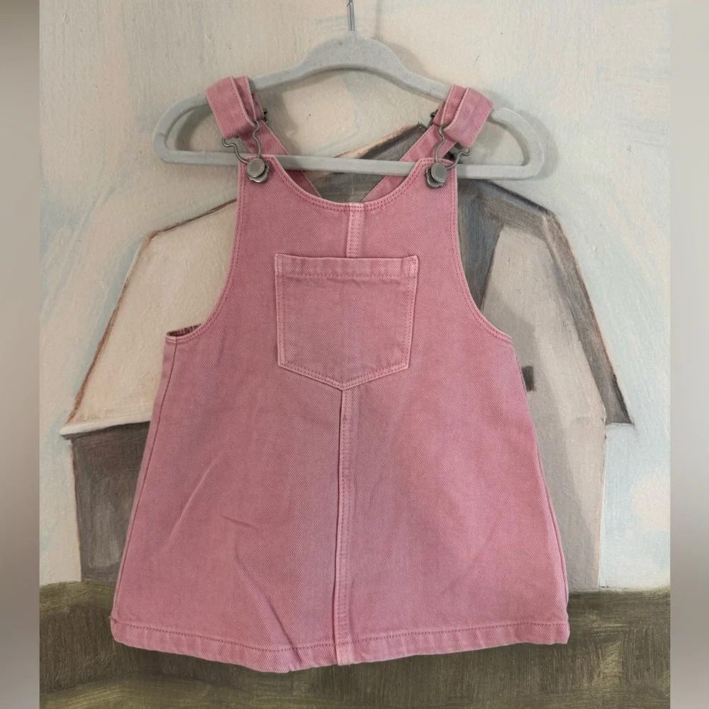 ZARA Pink Denim Overall Tank Dress Size 12-18M - Picture 2 of 5